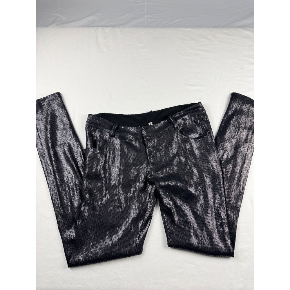 IRO Paris Pearl Sequin Cocktail Pants Metallic Black Zipper Ankles Sz 1